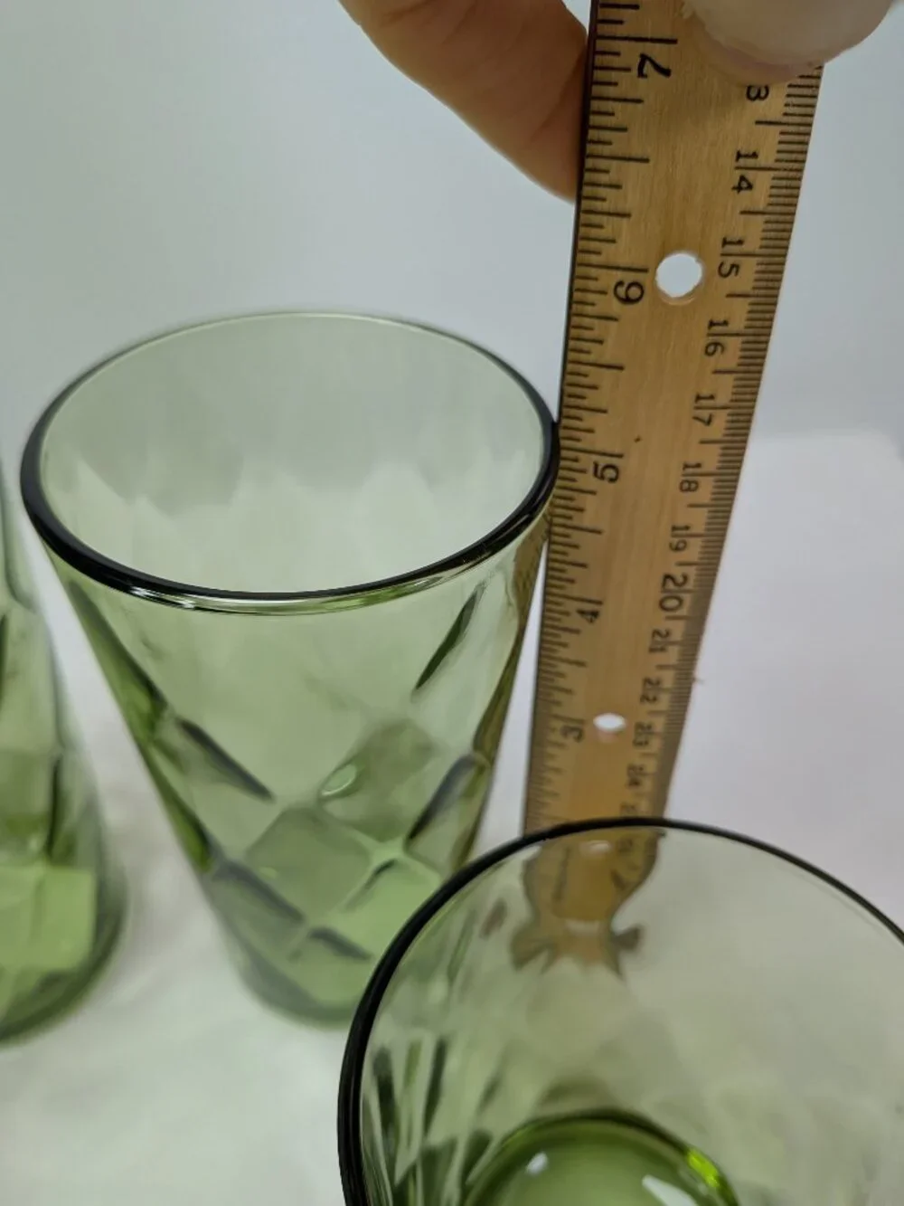 Vintage Indiana Glass Diamond Point Avocado Green Set of 6 - Pristine MCM